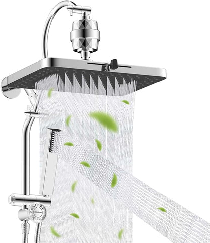Hibbent 5-spray Filtered Rain Shower Head, 4-Spray Shower Wand, Chrome | cUPC Certified High Pressure Rain Shower head Combo, All Metal 4-way Diverter with Extension Arm, 71'' Hose & Holder