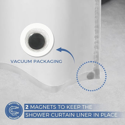 downluxe Waterproof Fabric Shower Curtain Liner, Soft Cloth Shower Liner with Magnets, Machine Washable & Hotel Quality Bathroom Curtain, 36" W x 72" L, White