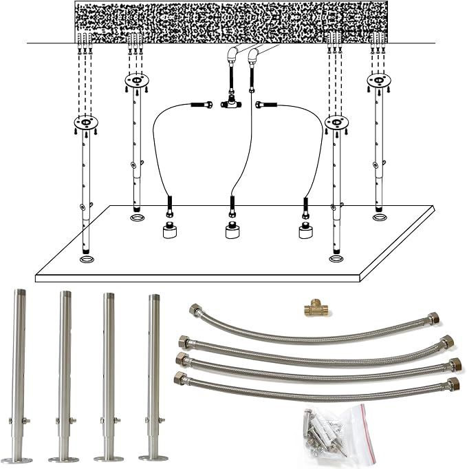 2-Functions Luxury High Pressure Rain Shower Head, 16"x32" Large Ceiling Full Body Shower Head with Silicone Nozzles Rectangle Mist Showerhead, Brushed Nickel Finish