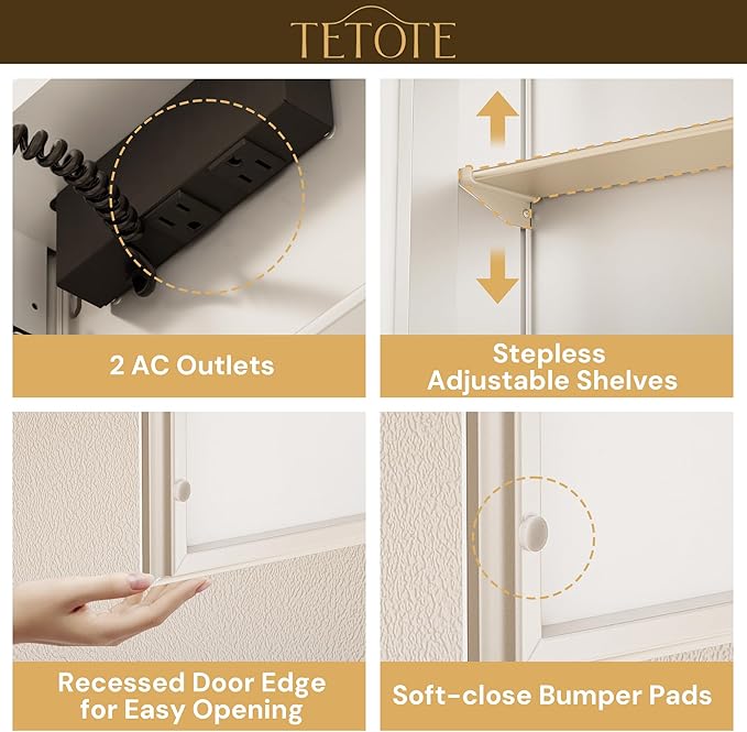 TETOTE 16 x 24 Lighted Bathroom Medicine Cabinet with Adjustable Shelves, Silver Aluminum Cabinet, Anti-Fog Stepless Dimmable 3 Colors White/Warm/Natural, Easy to Install(Wall Mount/Recessed)