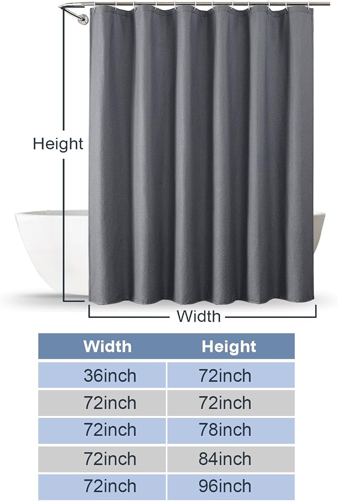 Grey Shower Curtain for Bathroom 84 Inches Eatra Long, Elegant 3D Embossed Textured Cloth Waffle Shower Curtain, Modern Luxury Hotel Style, Water Repellent, Machine Washable, 72X84, Grey