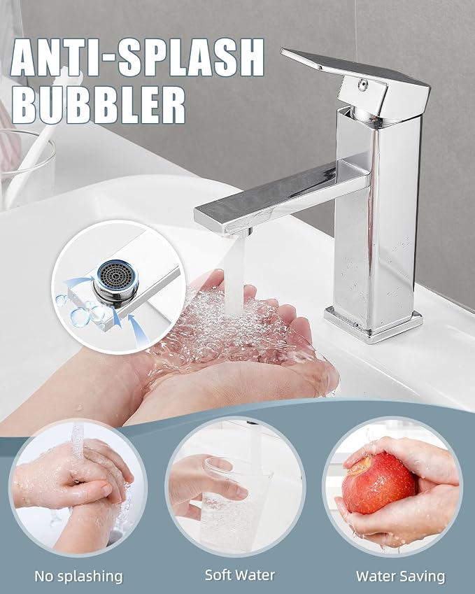Bathroom Faucet, Bathroom Sink Faucets with Pop-up Drain and Deck Plate, Single Hole Vanity Sink Faucet for Modern Farmhouse RV Vessel Sink (1~3 Holes), Chrome