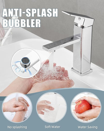 Bathroom Faucet, Bathroom Sink Faucets with Pop-up Drain and Deck Plate, Single Hole Vanity Sink Faucet for Modern Farmhouse RV Vessel Sink (1~3 Holes), Chrome