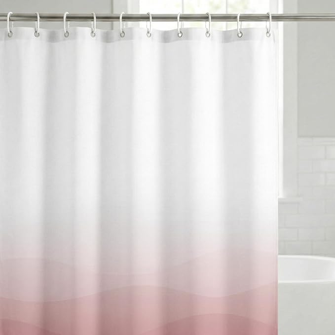 Americanflat 71x74 Wave Pink Ombre Shower Curtain - Water-Resistant Long Shower Curtain with Durable Grommets and 12 Hooks - 100% Polyester