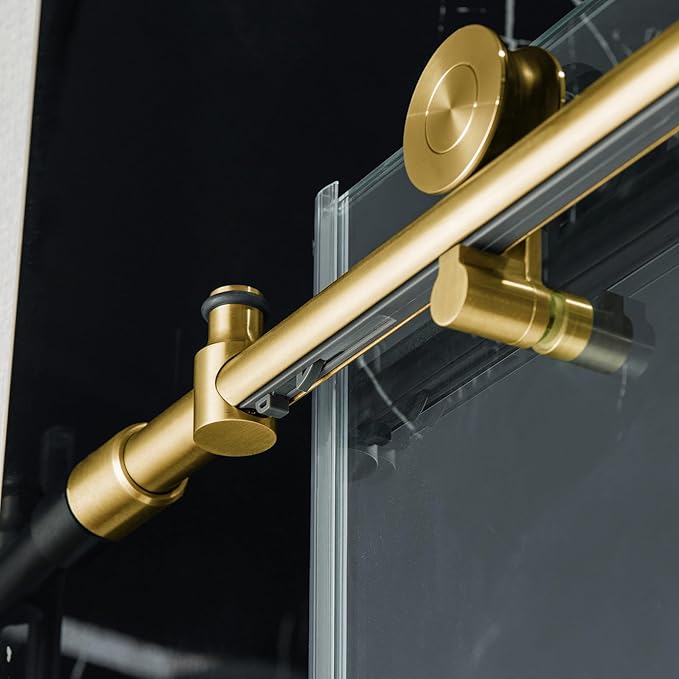 Woodbridge Frameless Single Sliding Shower Doors in Brushed Gold Finish, 45.5-48" Width x 76" Height with 3/8"(10mm) Clear Tempered Glass, Soft Close System and Explosion-Proof Film, BSDC4876-BG
