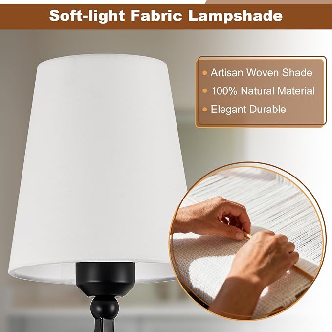 Bathroom Vanity Light, Matte Black Bathroom Lighting Fixtures Over Mirror | 3-Light Bathroom Light Fixtures with Flared White Fabric Shade, E26 Socket (ETL Listed)