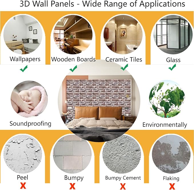 3D Wall Panels Peel and Stick,10Pcs 3D Brick Wallpaper Self-Adhesive | 11.81*11.81 Inch, Waterproof, Self-Adhesive Wall Tiles, for Accent Walls, Kitchen, Bathroom, Bedroom & Office Decor