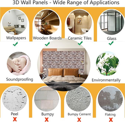 3D Wall Panels Peel and Stick,10Pcs 3D Brick Wallpaper Self-Adhesive | 11.81*11.81 Inch, Waterproof, Self-Adhesive Wall Tiles, for Accent Walls, Kitchen, Bathroom, Bedroom & Office Decor