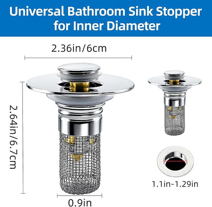 Bathroom Sink Drain Strainer, Pop-up Sink Drain Strainer with Removable Strainer Basket Hair Catcher, Bathroom Sink Stopper,2 Packs