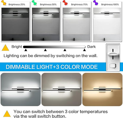 PRESDE LED Bathroom Vanity Light，Modern Black 32 Inch LED Wall Lighting Fixture Over Mirror 3CCT