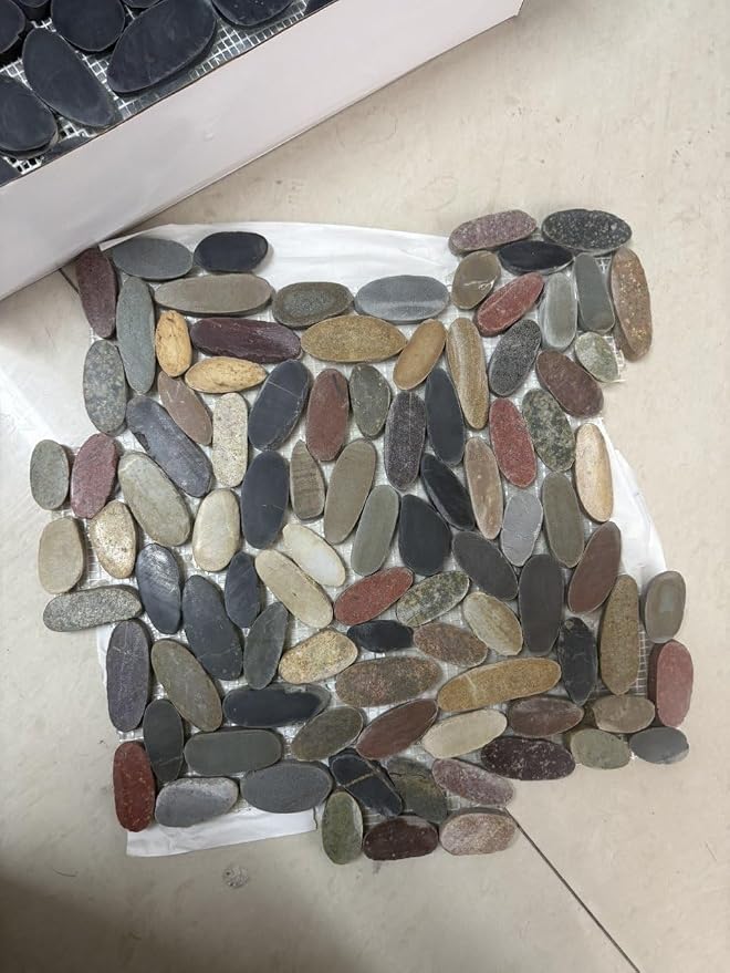Stone Pebble Mosaic Tile Sliced for Bathroom Shower Floor, 5 SqFt | Stain Resistant 12"X12" Pebble Stone Tile for Kitchen, Fireplace Surround & Spa Wall Decor, Outdoor Areas And Garden Path