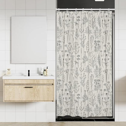 Coxila Vintage Floral Shower Curtain Stall Small Spring Farmhouse Beige Cream Neutral Rustic Flower Retro Country Half Narrow Single Walk in Stand up Bathroom 36x72 Inch Polyester Fabric 7 Pack Hooks