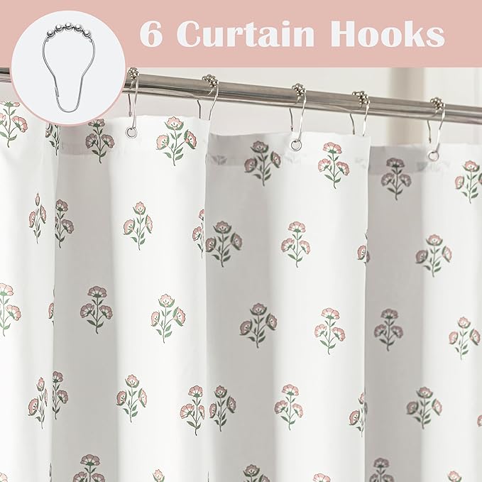 Stall Small Shower Curtain 36x72 for RV,Boho Pink Floral Waterproof Fabric Half Size Narrow Shower Curtains for Dorm Camper