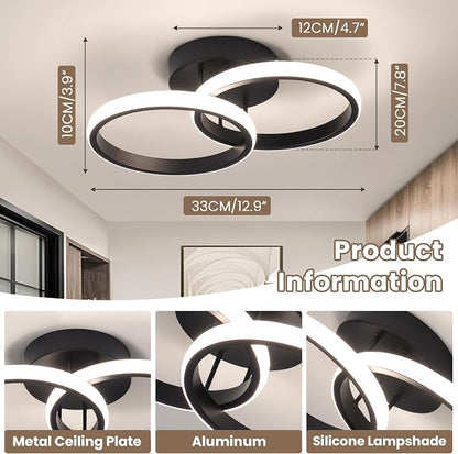 CANEOE Round Modern Led Ceiling Light Fixtures, 4500K Neutral Light Black Hallway Light Fixtures Ceiling, Bathroom Close to Ceiling Lights for Corridor Stair Aisle Lamps (Black, 1 Pack)