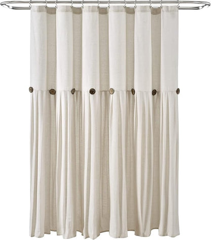 Lush Decor Linen Button Shower Curtain, 72" W x 78" L, Off White - Extra Long Shower Curtains - White Shower Curtain Fabric - Farmhouse Bathroom Decor
