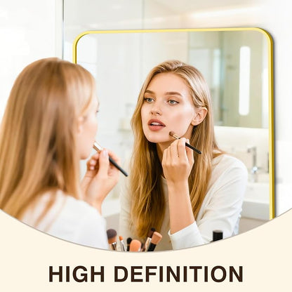 Vanity Bathroom Mirror, 30”x20” Gold Bathroom Mirror for Over Sink | HD Tempered Glass, Anti-Rust Frame, Vertical or Horizontal, Wall Mirrors for Bathroom Sink, Living Room, Entryway, Bedroom