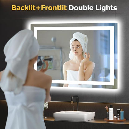 Hivone 40"X30" LED Bathroom Mirror with Lights, Anti-Fog, Dimmable, Backlit + Front Lit, Smart Bathroom Vanity Mirror, Memory Function, Shatterproof, Tempered Glass (Horizontal/Vertical)