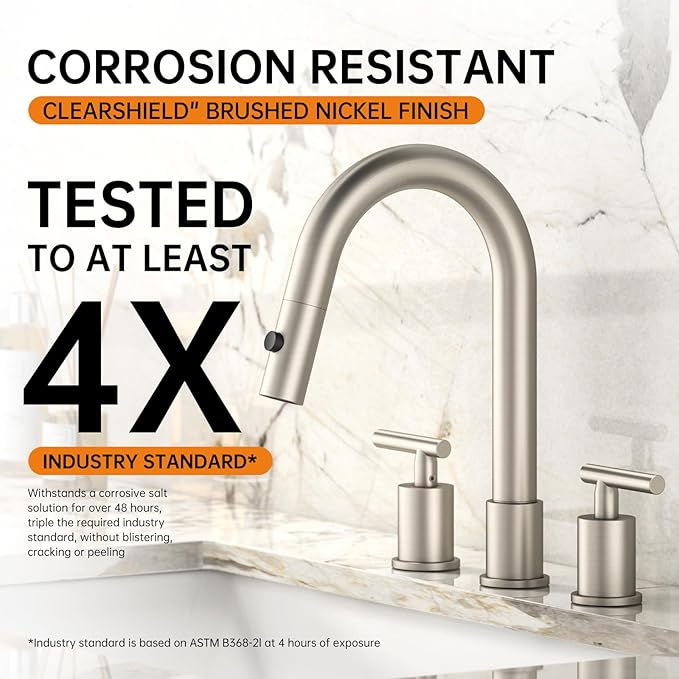 Brushed Nickel Pull Down Bathroom Faucet with Pop-up Drain, 8 inch Widespread Bathroom Faucet 3 Hole with Pull Down Sprayer 2 Modes, 8'' Brushed Nickel Bathroom Faucet with Supply Lines