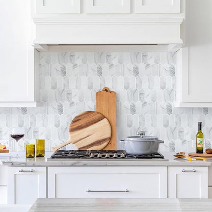 Vamos Tile Peel and Stick Backsplash,Thicker Design, Statuary White,10 pcs | Self Adhesive Vinyl Wall Tiles with White Grout, Stick on Backsplash for Kitchen, Bathroom, RV