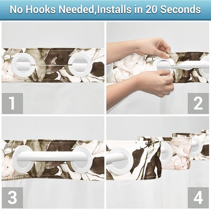 No Hook Floral Shower Curtain with Liner, Eucalyptus Taupe, 71x74 | Snap in Liner, 3 in 1, Water Repellent, Easy Install, Machine Washable, Hotel Style for Bathroom, Watercolor Pattern