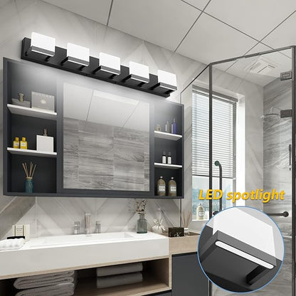 Tipace 5 Lights Modern Black Vanity Light Up and Down Black LED Vanity Light Fixtures Bathroom Wall Light Over Mirror 6000K
