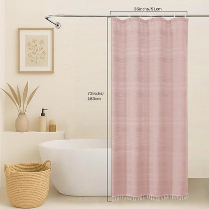 Small Stall Shower Curtain - Linen Textured Bathroom Curtain with Boho Tassel, Heavy Duty Farmhouse Bath Decor for RV Camper, Machine Washable, 36Wx72L Inches, Pink