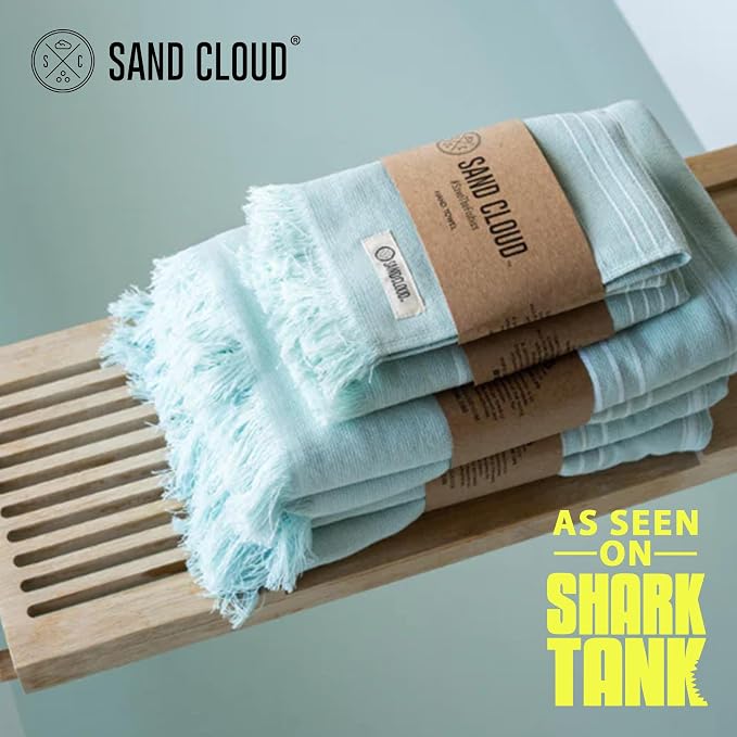 Sand Cloud Turkish Premium Bath Towels for Bathroom - Large, Set of 4 | 100% Certified Organic Turkish Cotton Yarn - Lightweight, Soft & Absorbent - Dry Faster & Cleaner - Classic Seaglass