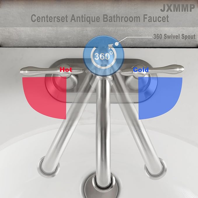 Brushed Nickel Bathroom Sink Faucet, Stainless Steel Centerset Antique Bathroom Faucet with Drain and Supply Hose,4 in Brushed Nickel Sink Faucet for Bathroom