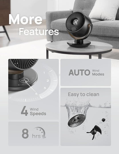 DREO Fan for Bedroom, Desk Air Circulator Fan with Remote, 11 Inch Table Fans for Whole Room, 60ft Powerful Airflow, 120° Vertical Manual +90° Oscillating, 4 Speeds, 8H Timer, Quiet Fan, Home