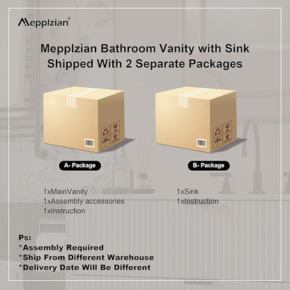 Bathroom Vanity 36 inch with Sink, Floating Bathroom Vanity, White Ceramic Sink & Double Drawers, Soft-Close Design, Wall Mount Bathroom Cabinet, Modern Floating 36" Vanity