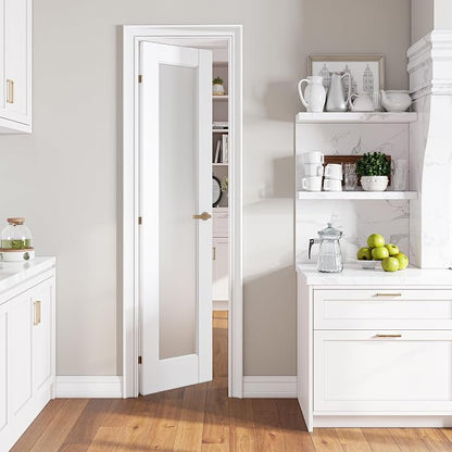 SMARTSTANDARD 20" x 80" Slab Door, Solid Core Frosted Glass Pantry Door | Pre-Assembled Interior Door without Hardware Kit for Pantry, Pocket, White Primed, Paintable Surface