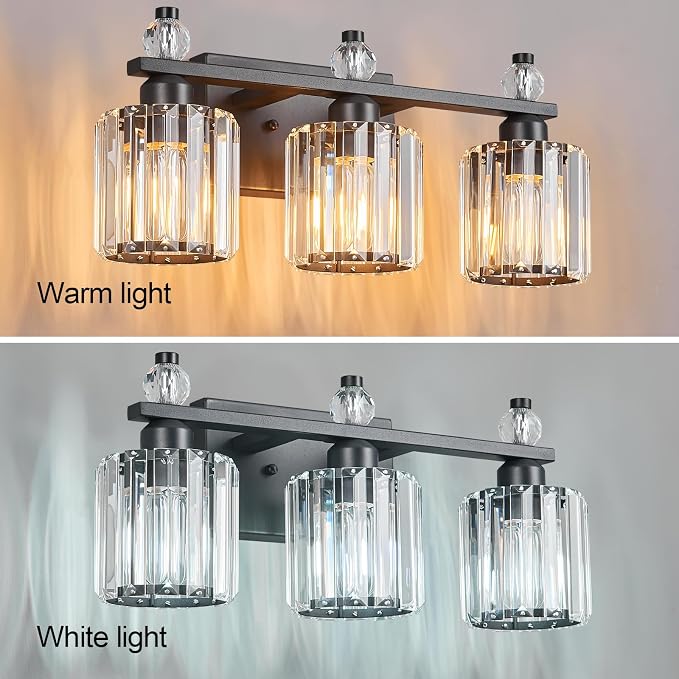 Bathroom Vanity Lights 3-Light Sand Black Modern Crystal Vanity Light Fixtures Over Mirror Crystal Bathroom Vanity Lighting Fixtures