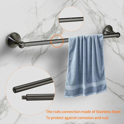 8 Pieces Bathroom Hardware Set Brushed Nickel Adjustable Expandable Towel Bars Towel Ring Wall Mount Toilet Paper Holder Towel Hooks Towel Racks Hand Towel Holder (8 Pcs Black)