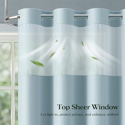 Fog Blue Hook Free Waffle Shower Curtain & Snap-in Liner,72x81 | Less Time to install, 3 in 1 Fabric Shower Curtain and Liner Set with Magnets, Long, Shower Curtains for Bathroom