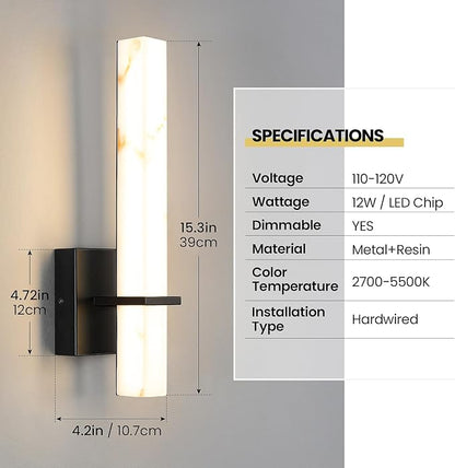 Modern LED Wall Sconces 15-inch Black Bathroom Sconces Set of 2 Up and Down Wall Mount Light 5CCT Dimmable Sconce Lighting Bedroom Living Room Hallway (Hardwired)