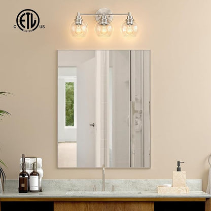 VONLUCE 3 Light Bathroom Vanity Light Fixtures, Brushed Nickel Finish | Globe Glass Shades, E26 Sockets, Easy to install, ETL Certificated, Vanity Lights for Bedroom Hallway Living Room