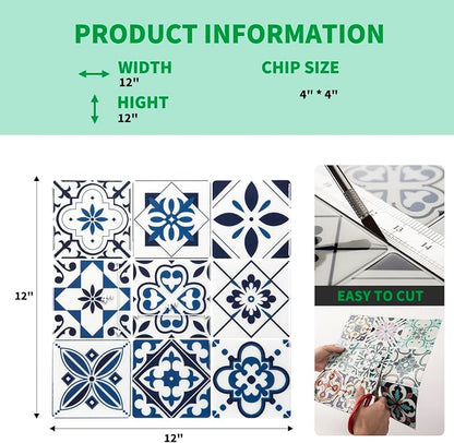 LONGKING Peel and Stick Backsplash Tile Stickers, Admiral Blue Geometric-Shaped Pattern Tile for Kitchen, Stick on Wall Tiles (10 Sheets) | Peel and stick backsplash, self-adhesive wall tile, Admiral Blue, geometric, waterproof, kitchen bathroom wall, ...