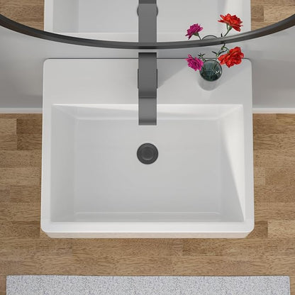 Wallmounted Bathroom Vessel Sink - 20"x17" Rectangular Floating Wall Hung Sinks Ceramic Wash Hand Basin White Wall Mount Vanity Sink for Mordern Bathroom