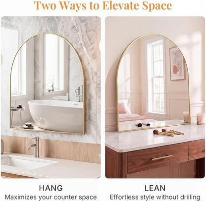 Sweetcrispy 30"x38" Arched Bathroom Mirror, Bathroom Mirrors for Over Sink | Modern Wall Mirrors Arch Decorative for Entryway, Bedroom, Vanity,Horizontal or Vertical Hanging, Gold