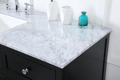 60" Pre-Assembled Bathroom Vanity with Sink, Solid Birch and MDF, Carrara White Marble Countertop Attached, Single Rectangle Porcelain Sink, 6 Soft-Close Drawers, Black