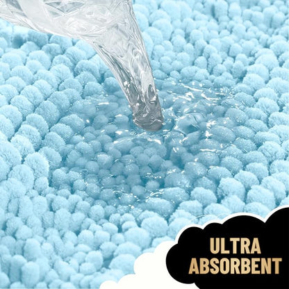 OLANLY Thick Bathroom Rugs 36x24, Soft Chenille Striped Bath Rugs, Sky Blue | Rubber Backing, Machine Wash, Extra Absorbent Bath Mats for Bathroom Floor, Tub and Shower, Home Decor Accessories
