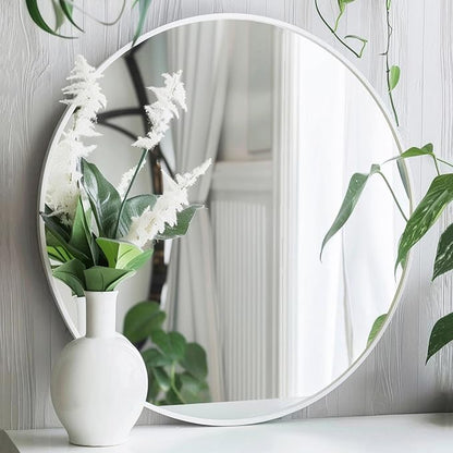 Circle Mirror 26 inch, White Round Mirror, Matte White Metal Frame | High Definition Mirror, Easy installation, Rust-resistant, Suitable for Bedroom, Entryway, Living Room, Hallway, Wall Décor