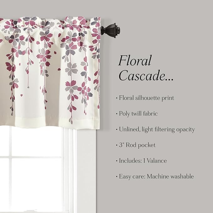 Lush Decor Valance Weeping Flower Light Filtering Window Curtain, Purple & Gray