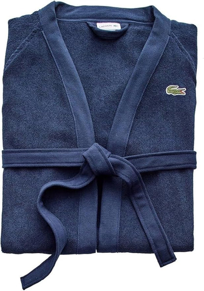 Lacoste Classic Pique Bath Robe, 100% Soft Cotton Terry, Unisex Adult Bathrobe, Absorbent & Quick Drying, One Size Fits Most