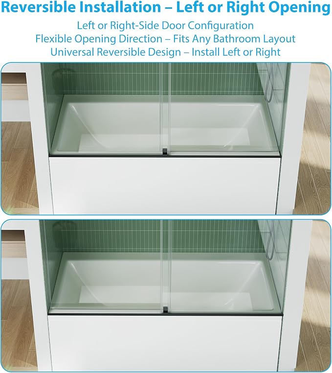56"-60" W x 59" H Double Sliding Shower Door, Frameless Bypass Bathroom Door with 1/4"(6mm) Tempered Glass,Matte Black Finish for Walk-in Shower