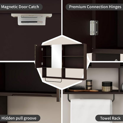 Bathroom Wall Cabinet, Medicine Cabinet, with Mirror & Towel Bar, Espresso