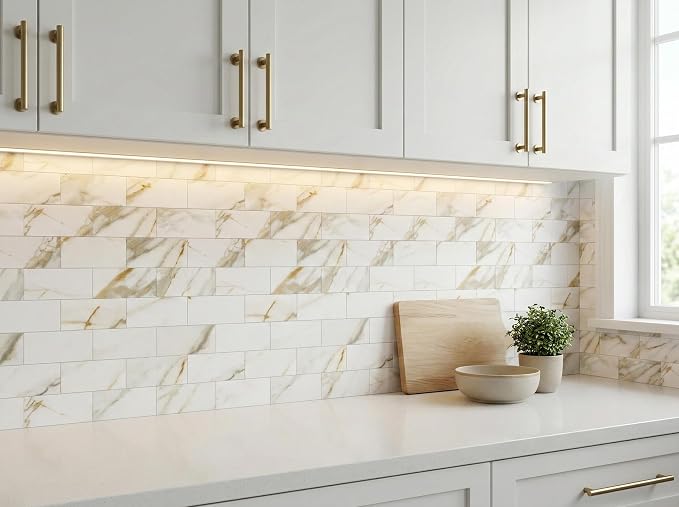 2026 New Upgrade Peel and Stick Backsplash Tile, Peel and Stick 11.34" X 11.57" Wall Tile for Kitchen, Bathroom, Fireplace, Laundry (Cala Golden, 20 Packs)