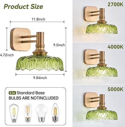 Vintage Glass Wall Sconces Green Vanity Lights Bathroom Light Fixture Over Mirror Wall Light for Picture Doorway Bathroom Bedroom Hallway Farmhouse
