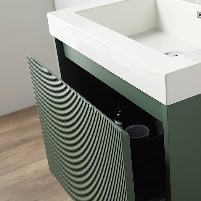 Blossom 24 Inch Bathroom Vanity with Sink | All Wood Wall Mounted Floating Bathroom Vanity Cabinet | Soft-Close Drawer | Modern Minimalist Style Vanities (24" w/Acrylic Sink, Aventurine Green)