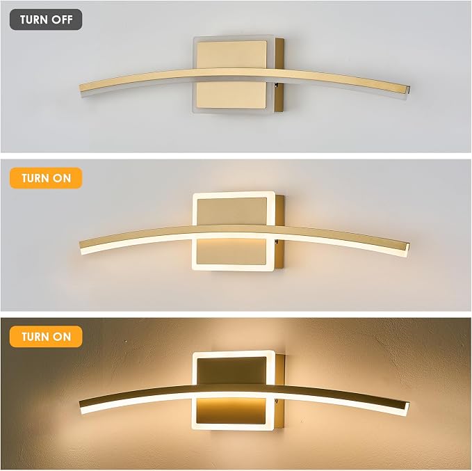 Benkut Modern LED Wall Sconce Gold Light Fixtures Over Mirror Modern Bath Wall Lighting for Bathroom, Dimmable Vanity Light for Bathroom(5CCT 23.6Inch)